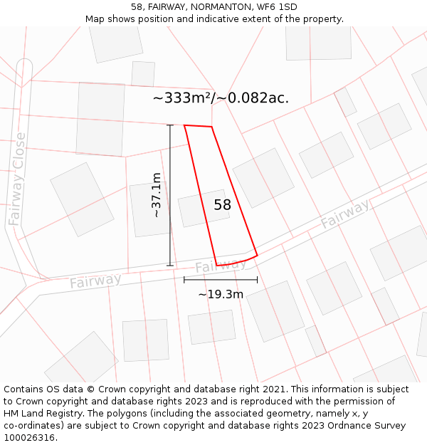 58, FAIRWAY, NORMANTON, WF6 1SD: Plot and title map