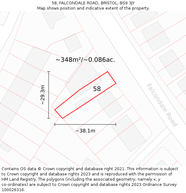 58, FALCONDALE ROAD, BRISTOL, BS9 3JY: Plot and title map