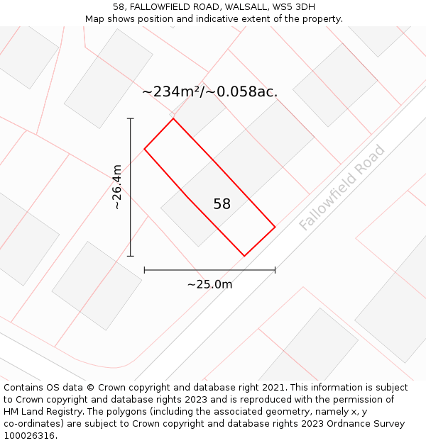 58, FALLOWFIELD ROAD, WALSALL, WS5 3DH: Plot and title map