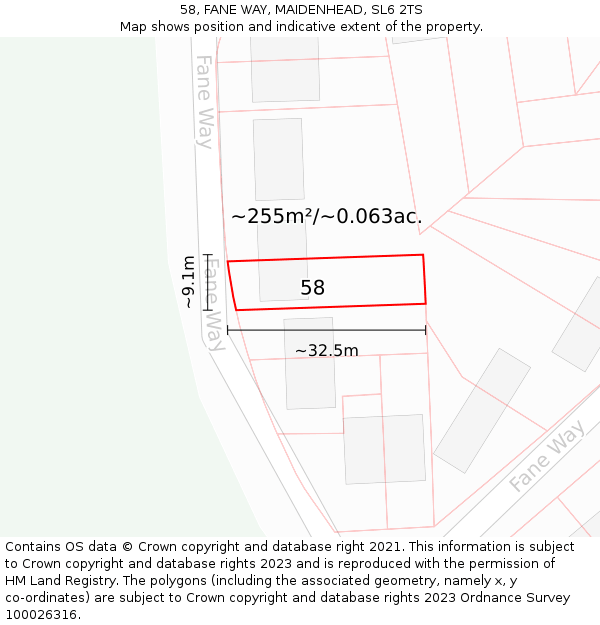 58, FANE WAY, MAIDENHEAD, SL6 2TS: Plot and title map