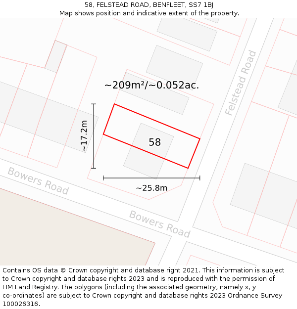 58, FELSTEAD ROAD, BENFLEET, SS7 1BJ: Plot and title map