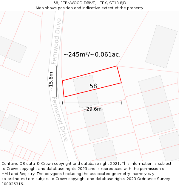 58, FERNWOOD DRIVE, LEEK, ST13 8JD: Plot and title map