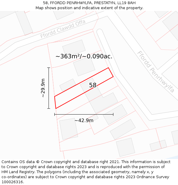 58, FFORDD PENRHWYLFA, PRESTATYN, LL19 8AH: Plot and title map