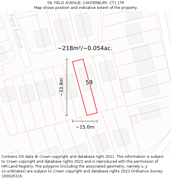 58, FIELD AVENUE, CANTERBURY, CT1 1TR: Plot and title map