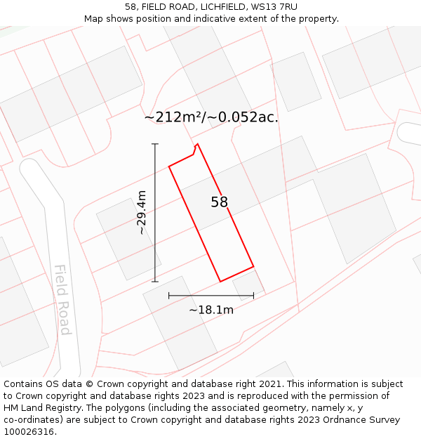 58, FIELD ROAD, LICHFIELD, WS13 7RU: Plot and title map