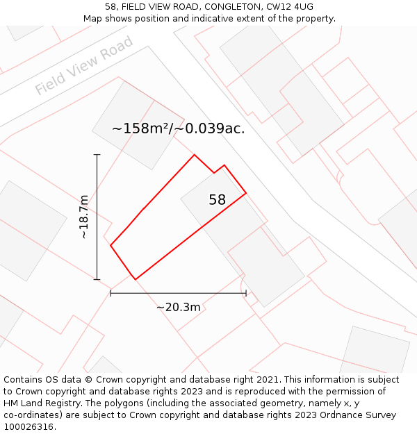 58, FIELD VIEW ROAD, CONGLETON, CW12 4UG: Plot and title map