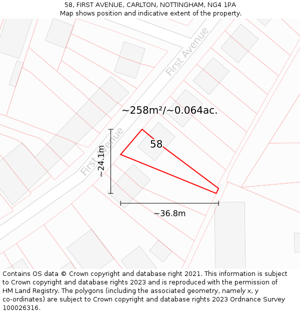 58, FIRST AVENUE, CARLTON, NOTTINGHAM, NG4 1PA: Plot and title map