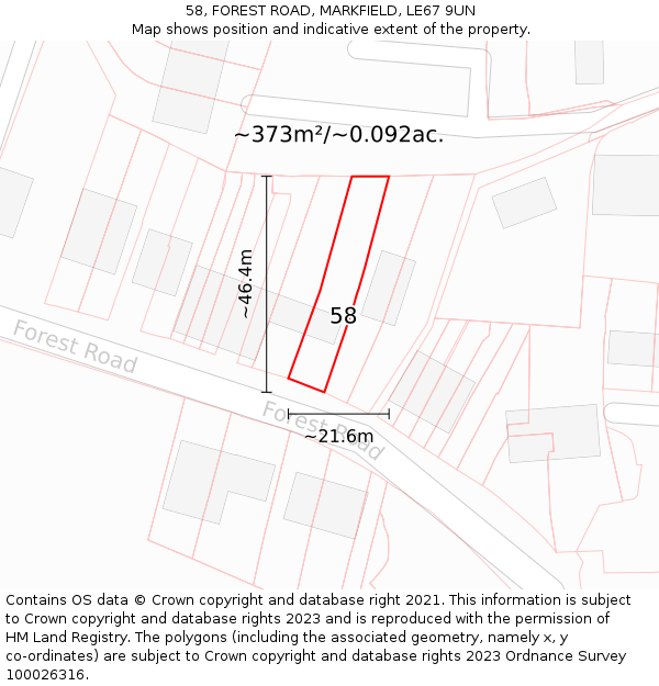 58, FOREST ROAD, MARKFIELD, LE67 9UN: Plot and title map