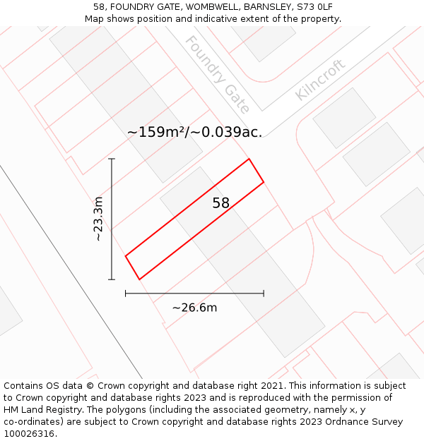 58, FOUNDRY GATE, WOMBWELL, BARNSLEY, S73 0LF: Plot and title map