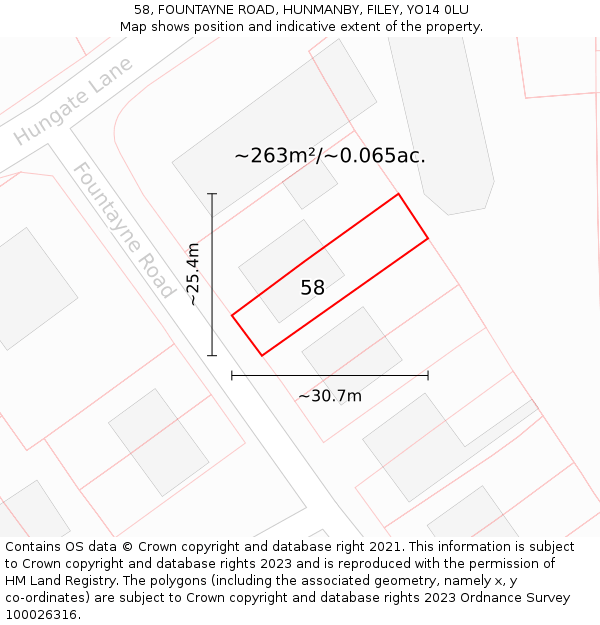 58, FOUNTAYNE ROAD, HUNMANBY, FILEY, YO14 0LU: Plot and title map