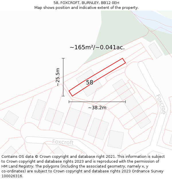 58, FOXCROFT, BURNLEY, BB12 0EH: Plot and title map