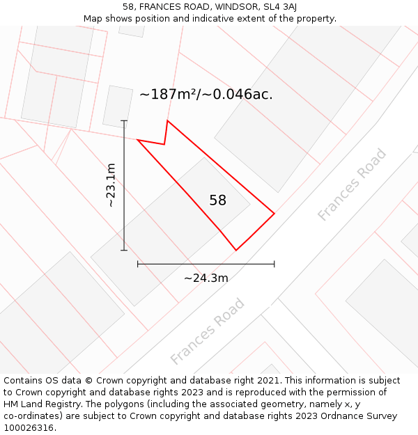 58, FRANCES ROAD, WINDSOR, SL4 3AJ: Plot and title map