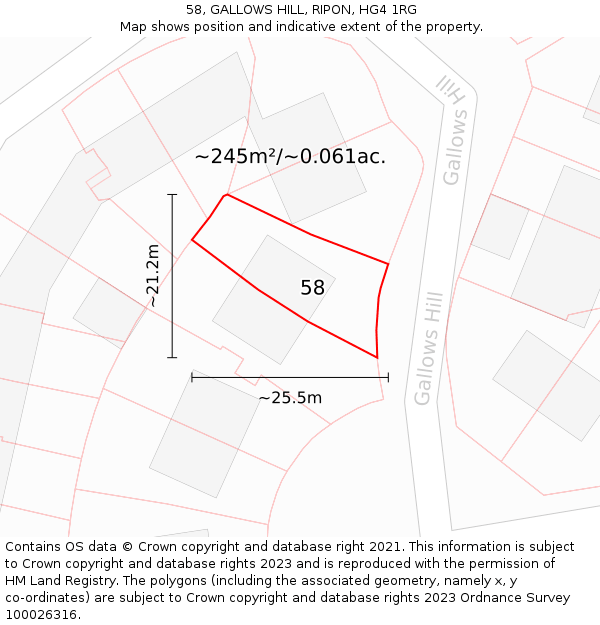 58, GALLOWS HILL, RIPON, HG4 1RG: Plot and title map