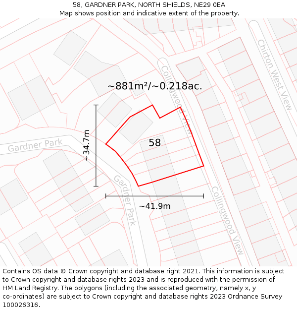 58, GARDNER PARK, NORTH SHIELDS, NE29 0EA: Plot and title map