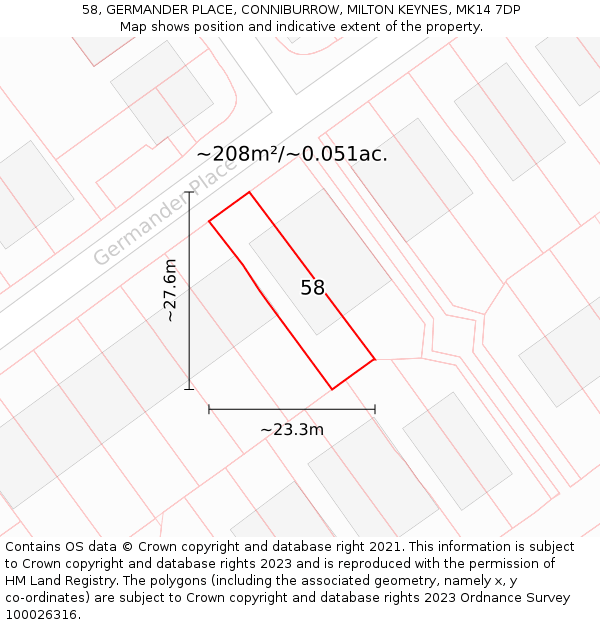 58, GERMANDER PLACE, CONNIBURROW, MILTON KEYNES, MK14 7DP: Plot and title map
