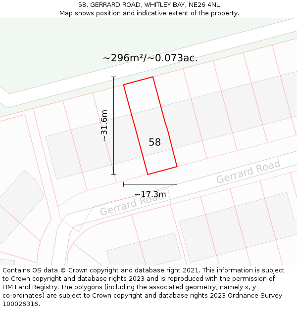 58, GERRARD ROAD, WHITLEY BAY, NE26 4NL: Plot and title map