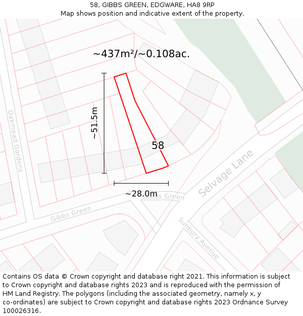 58, GIBBS GREEN, EDGWARE, HA8 9RP: Plot and title map