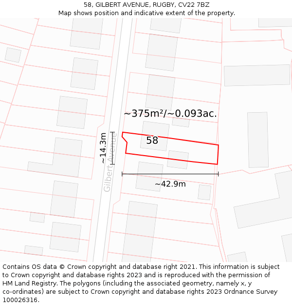 58, GILBERT AVENUE, RUGBY, CV22 7BZ: Plot and title map