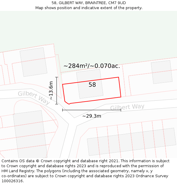 58, GILBERT WAY, BRAINTREE, CM7 9UD: Plot and title map
