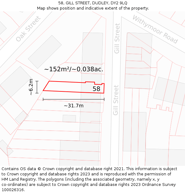 58, GILL STREET, DUDLEY, DY2 9LQ: Plot and title map