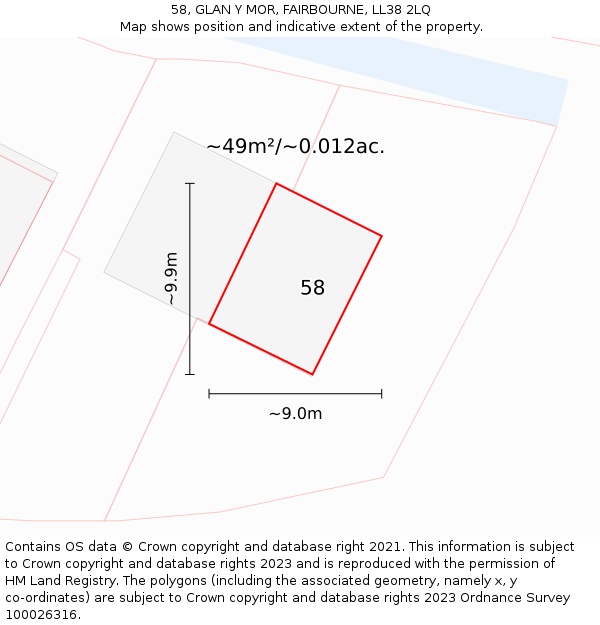 58, GLAN Y MOR, FAIRBOURNE, LL38 2LQ: Plot and title map