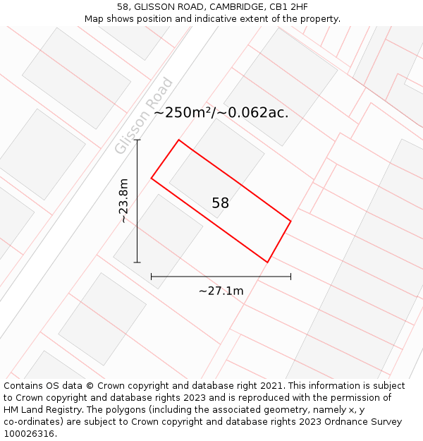 58, GLISSON ROAD, CAMBRIDGE, CB1 2HF: Plot and title map