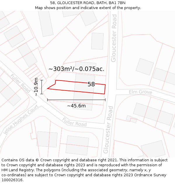 58, GLOUCESTER ROAD, BATH, BA1 7BN: Plot and title map