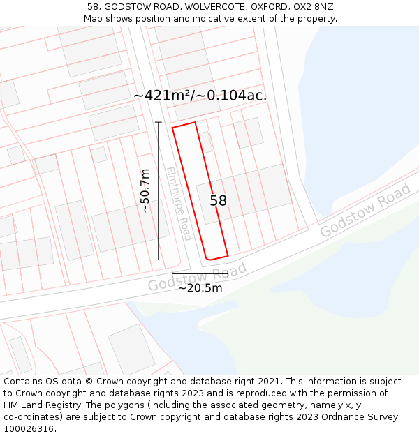58, GODSTOW ROAD, WOLVERCOTE, OXFORD, OX2 8NZ: Plot and title map