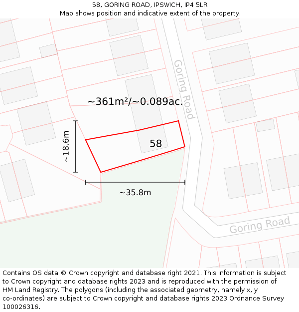 58, GORING ROAD, IPSWICH, IP4 5LR: Plot and title map