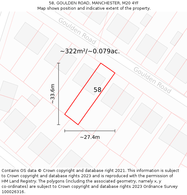 58, GOULDEN ROAD, MANCHESTER, M20 4YF: Plot and title map