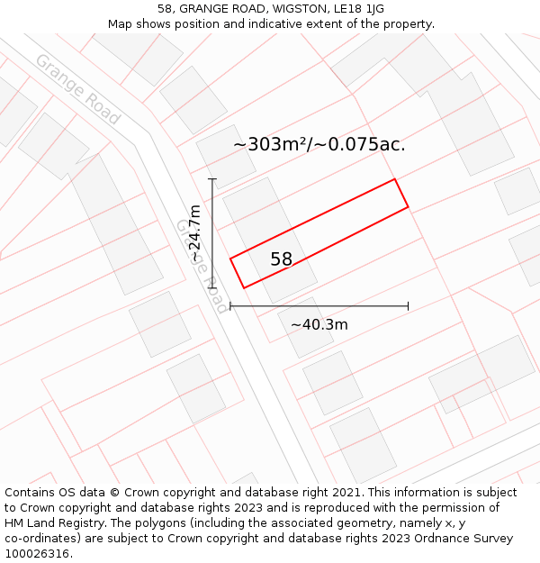 58, GRANGE ROAD, WIGSTON, LE18 1JG: Plot and title map