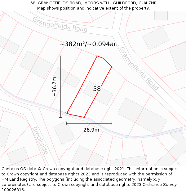 58, GRANGEFIELDS ROAD, JACOBS WELL, GUILDFORD, GU4 7NP: Plot and title map