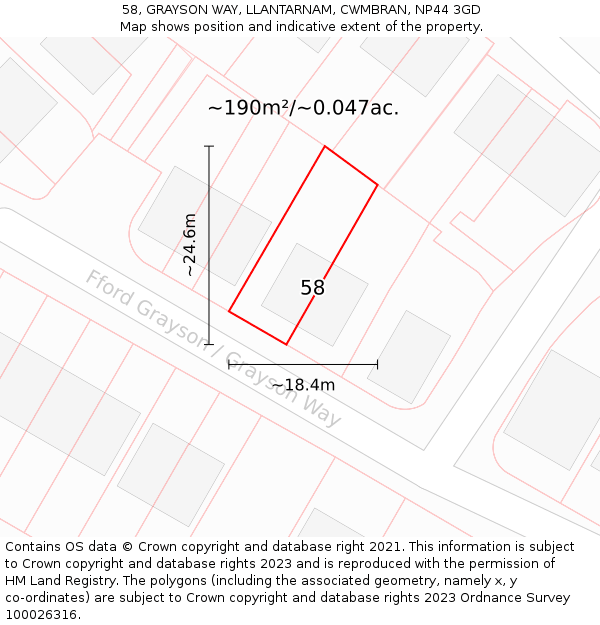 58, GRAYSON WAY, LLANTARNAM, CWMBRAN, NP44 3GD: Plot and title map