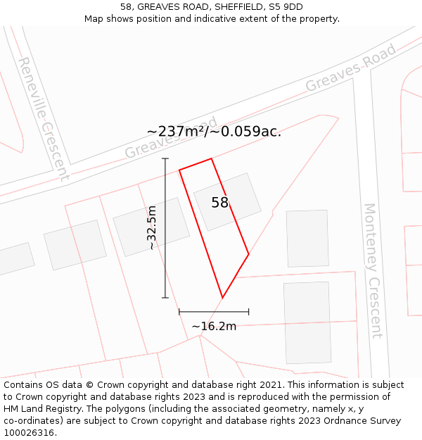 58, GREAVES ROAD, SHEFFIELD, S5 9DD: Plot and title map