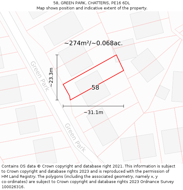 58, GREEN PARK, CHATTERIS, PE16 6DL: Plot and title map
