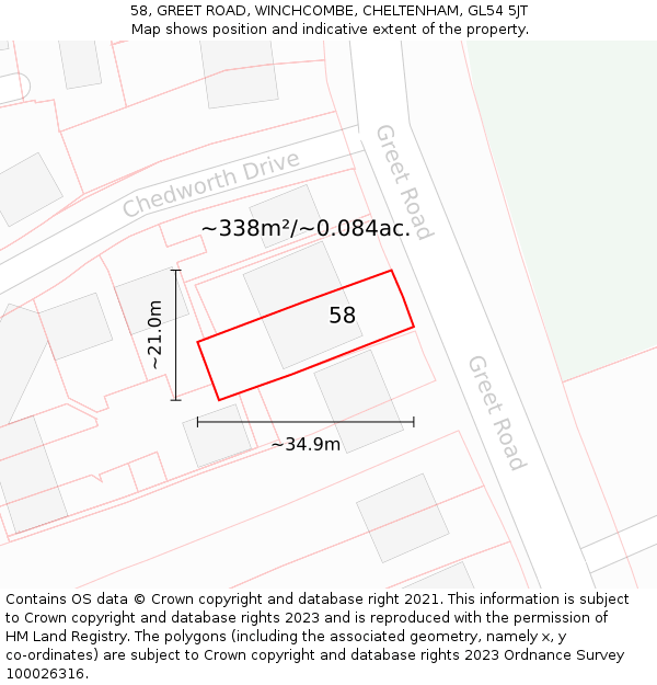 58, GREET ROAD, WINCHCOMBE, CHELTENHAM, GL54 5JT: Plot and title map