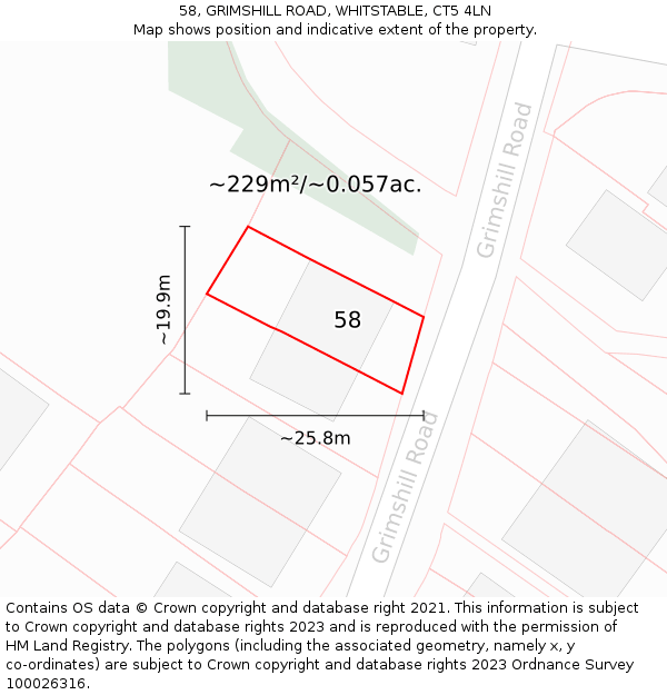 58, GRIMSHILL ROAD, WHITSTABLE, CT5 4LN: Plot and title map