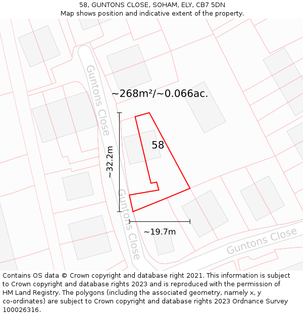 58, GUNTONS CLOSE, SOHAM, ELY, CB7 5DN: Plot and title map