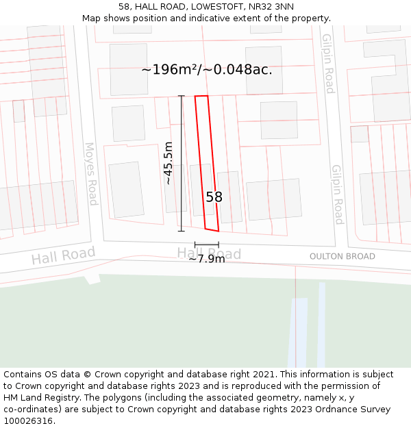58, HALL ROAD, LOWESTOFT, NR32 3NN: Plot and title map