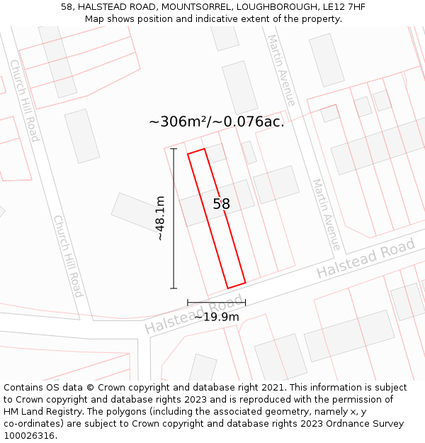 58, HALSTEAD ROAD, MOUNTSORREL, LOUGHBOROUGH, LE12 7HF: Plot and title map