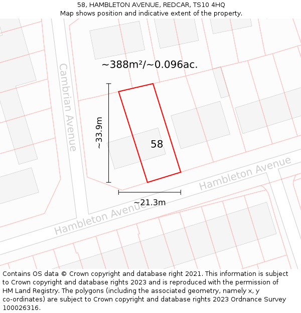 58, HAMBLETON AVENUE, REDCAR, TS10 4HQ: Plot and title map