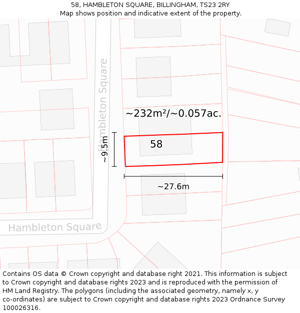 58, HAMBLETON SQUARE, BILLINGHAM, TS23 2RY: Plot and title map