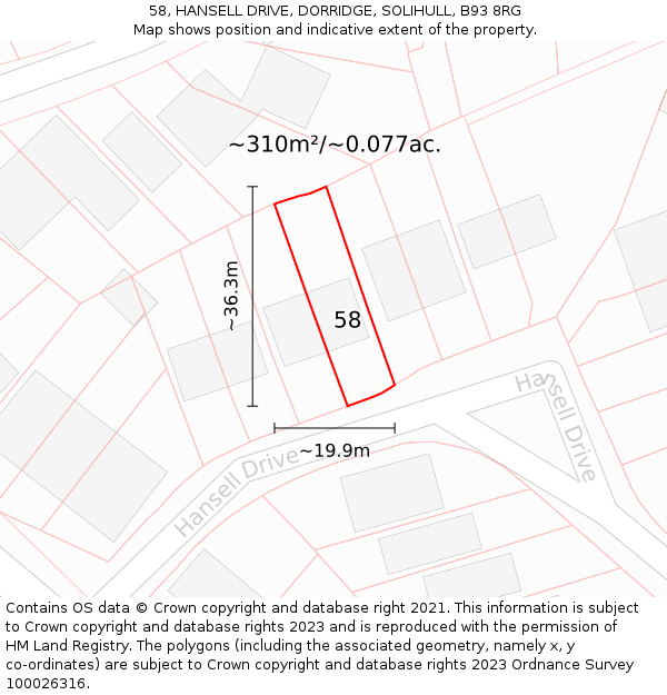 58, HANSELL DRIVE, DORRIDGE, SOLIHULL, B93 8RG: Plot and title map