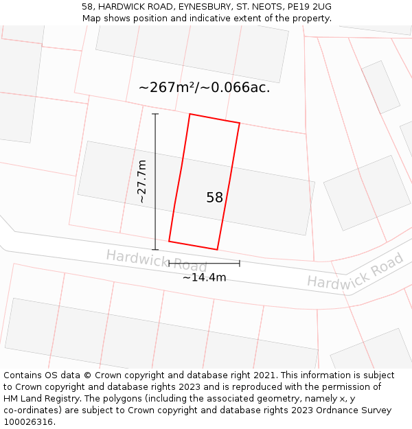58, HARDWICK ROAD, EYNESBURY, ST. NEOTS, PE19 2UG: Plot and title map