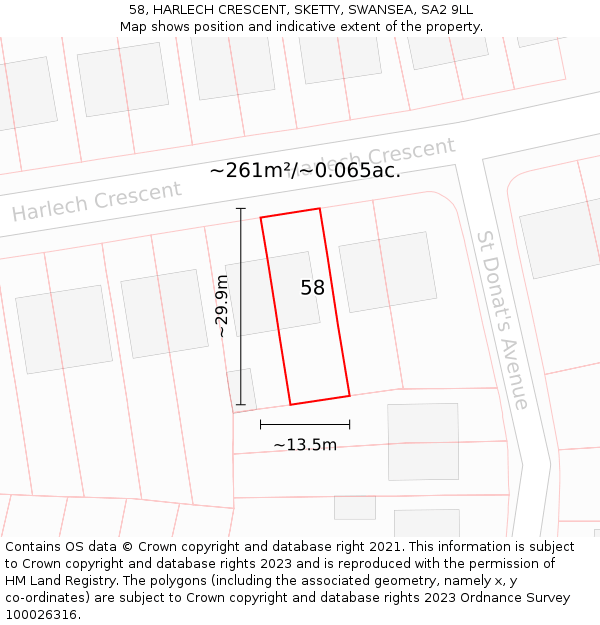 58, HARLECH CRESCENT, SKETTY, SWANSEA, SA2 9LL: Plot and title map