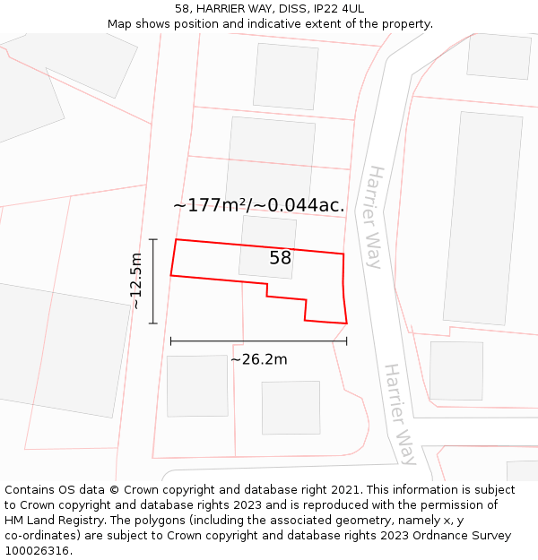 58, HARRIER WAY, DISS, IP22 4UL: Plot and title map