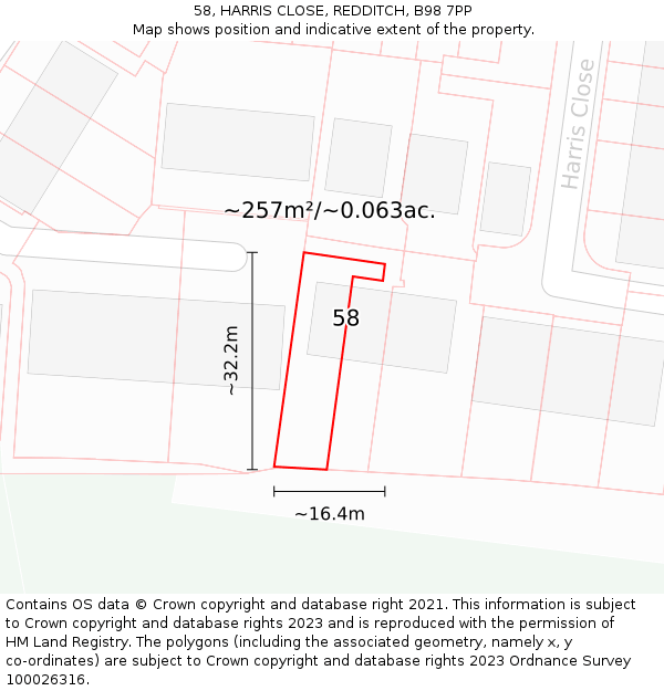58, HARRIS CLOSE, REDDITCH, B98 7PP: Plot and title map
