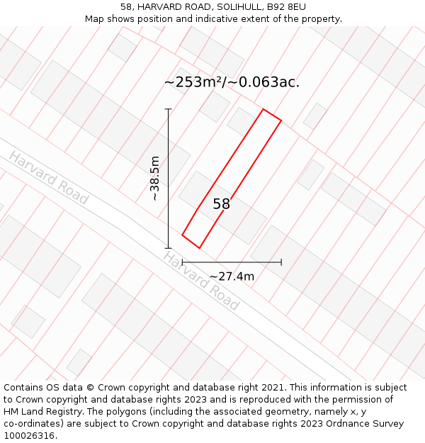 58, HARVARD ROAD, SOLIHULL, B92 8EU: Plot and title map