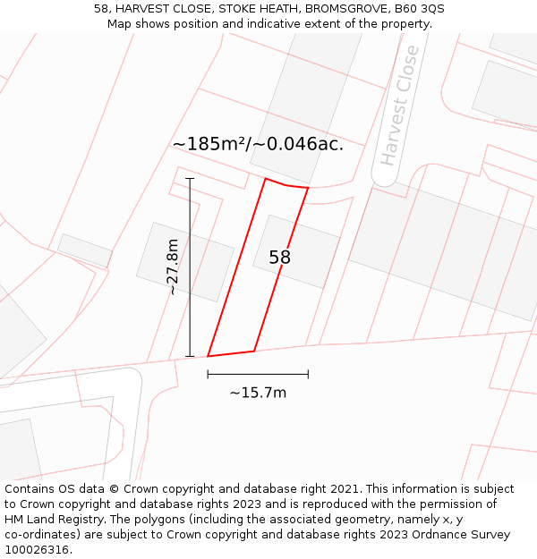 58, HARVEST CLOSE, STOKE HEATH, BROMSGROVE, B60 3QS: Plot and title map