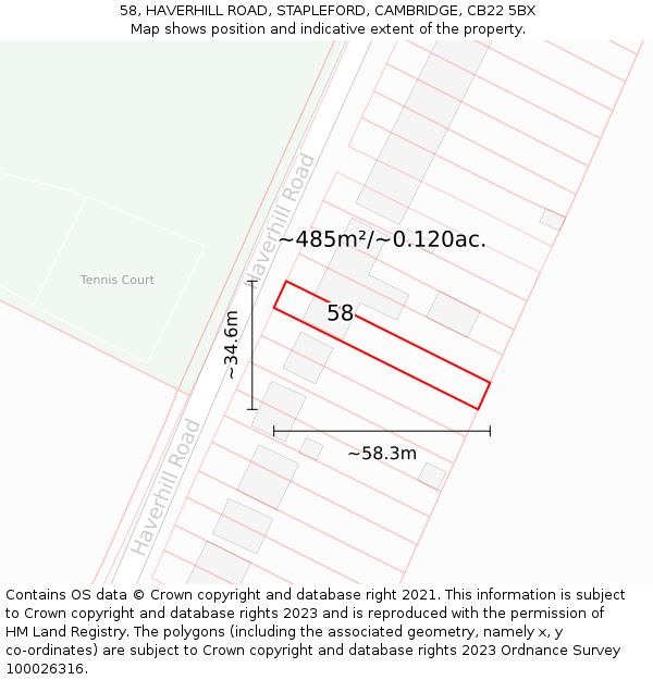 58, HAVERHILL ROAD, STAPLEFORD, CAMBRIDGE, CB22 5BX: Plot and title map